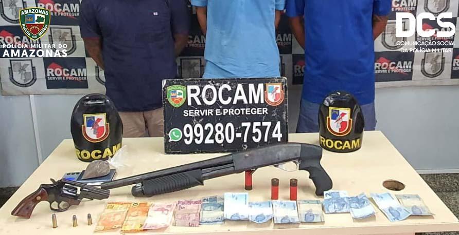 Rocam detém três suspeitos com armas e drogas na Compensa