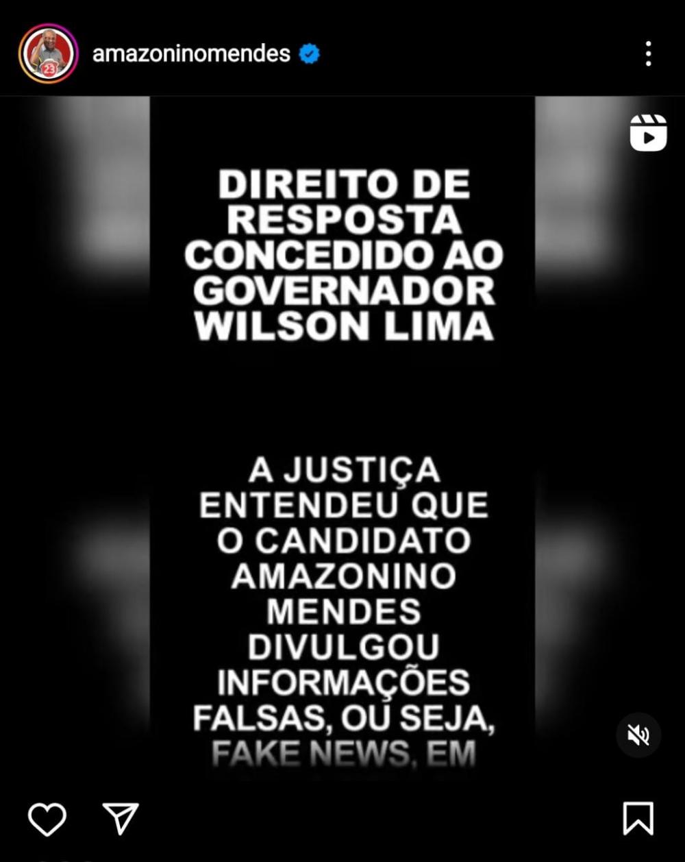 Justiça eleitoral determina que direito de resposta de Wilson Lima seja publicado novamente nas redes sociais de Amazonino Mendes