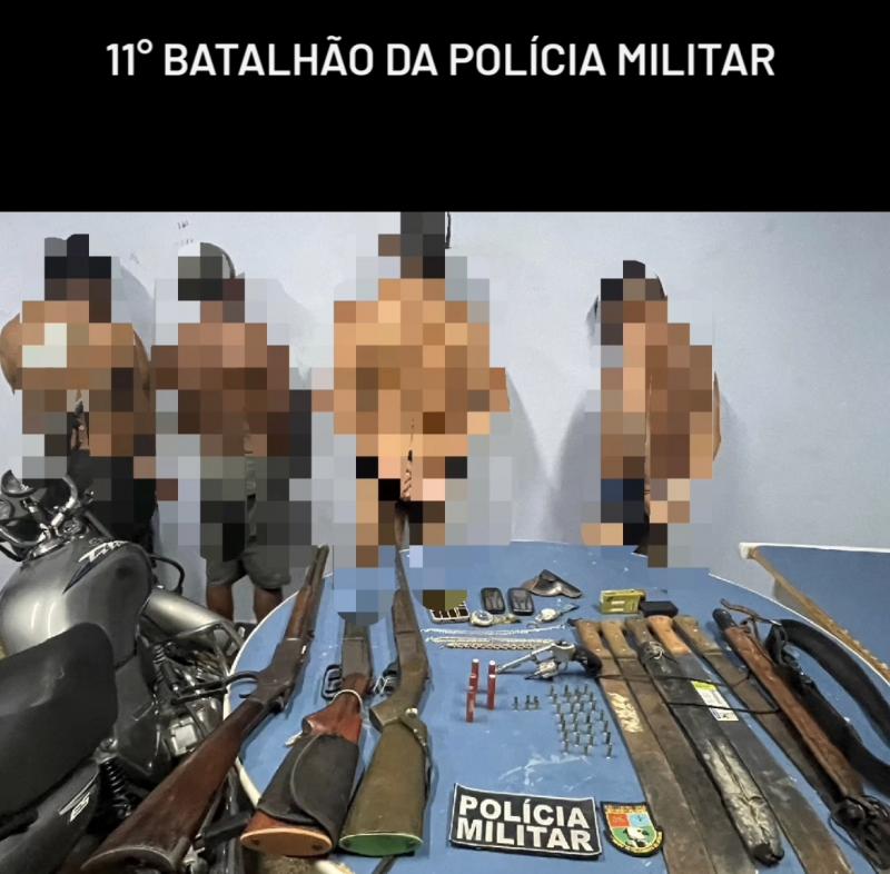 POLÍCIA MILITAR PRENDEU EM FLAGRANTE 4 HOMENS POR PORTE ILEGAL DE ARMAS DE FOGO E OUTROS DELITOS.